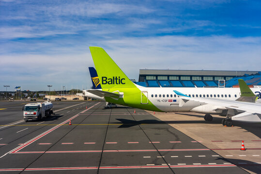 Tallinn, Estonia - 13.05.2025: AirBaltic airplane at Lennart Meri Tallinn Airport.