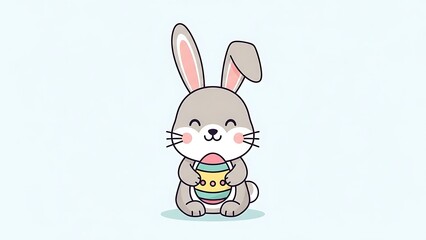 Obraz premium A cute cartoon rabbit holding a colorful cup