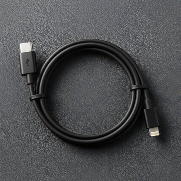 Essential black charging cable with usb type c and lightning connectors