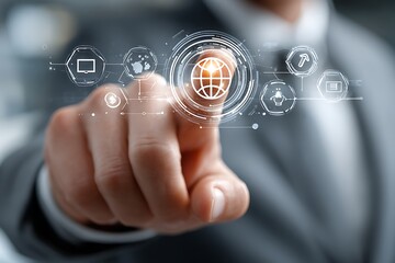 Businessman Touching Global Network Interface (433) photo