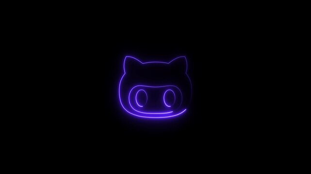 Glowing Purple Cat Face Neon Sign Black Background