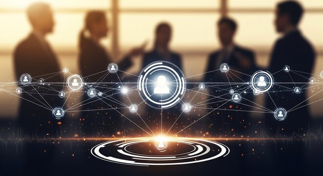 Business professionals connected through innovative networking technology - Powered by Adobe