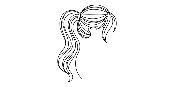 Elegant ponytail hairstyle line art vector