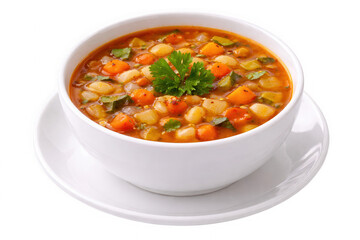 Hearty Vegetable Soup in White Bowl on Plate