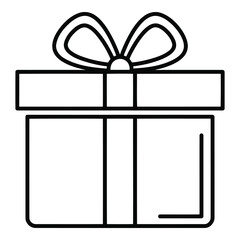 Vector icon a black line icon of a gift box with a ribbon tied around it