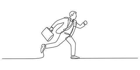 Running businessman continuous line art with briefcase