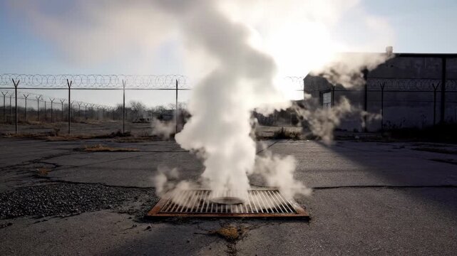 Smoke Emitting from Grate on Ground.