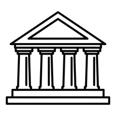 Vector icon a black line icon of a building with columns and a triangular roof