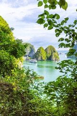 An open water view of the dramatic Ha Long Bay, Vinh Ha Long, a UNESCO World Heritage site