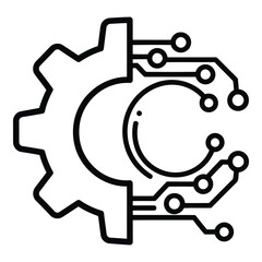 Vector icon a black line drawing of a gear with circuit board lines
