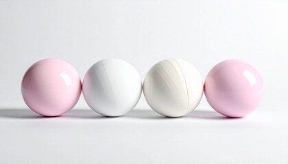 Glossy Spheres in Horizontal Gradient from Pink to Cream on White Surface with Minimalist and Symmetrical Composition