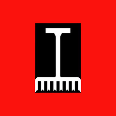 Rake icon on red background