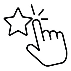Vector icon black line drawing of a hand with index finger pointing to a star
