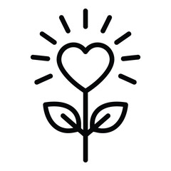 Vector icon a simple line drawing of a heart shaped flower with sun rays