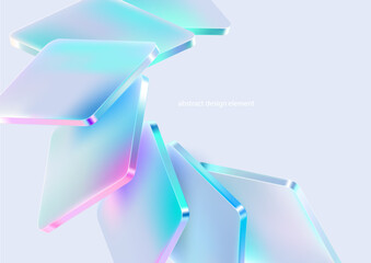 Transparent and glass 3D geometric shape. Abstract composition of squares and rectangles in liquid glass style. Vector elements for poster design.