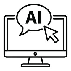Vector icon a computer monitor with a speech bubble and ai text on screen in black and white
