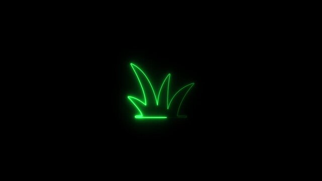 Neon Green Leaf Outline Glowing on Black Background