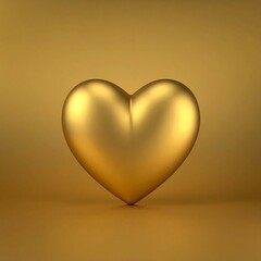 Luxurious Golden Heart Symbol Standing on Monochromatic Gold Background - 3D Illustration for Love, Wealth, and Premium Concepts.