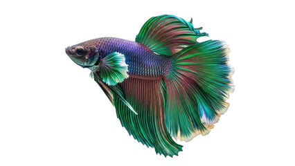 Isolated colorful exotic tropical Betta splendens fish with iridescent tail fins. Pet store © Sylas