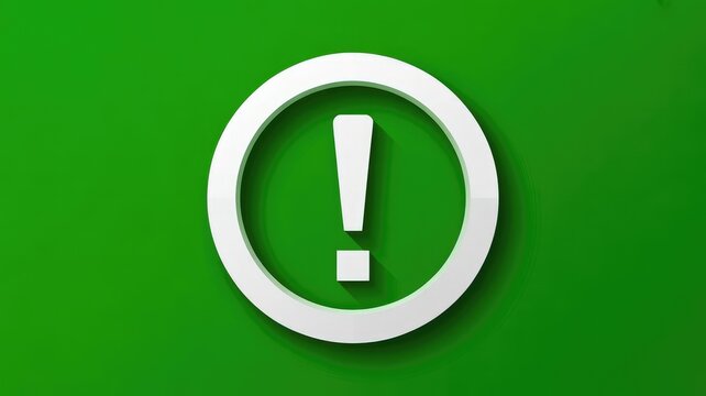 Stunning white exclamation mark symbol on vibrant green background