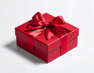 Obraz premium Red Gift Box with Satin Ribbon Isolated on White Background