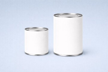 Realistic Food Tin Can Mockup with Blank Labels for Packaging Design