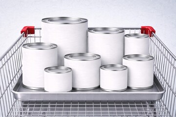 Versatile Food Tin Can Mockup in Shopping Cart for Product Branding and Design