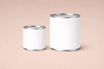 Versatile Food Tin Mockup Set with Blank Labels on Neutral Background