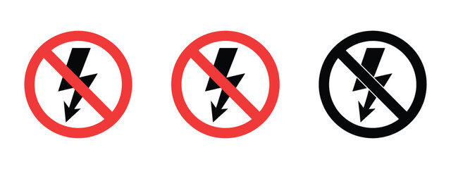No Electricity Signs vector illustration of lightning ban symbols, blackout and power outage warning. vector