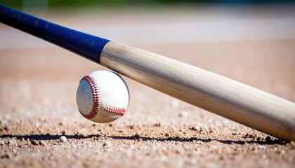 Baseball and Bat on the Field Ready for the Game.