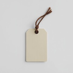 Blank beige tag with brown string on a light gray background, ready for your message