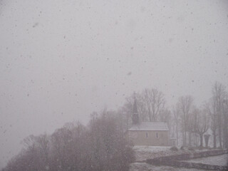 Silence And Isolation - Old Church In A Heavy Winter Whiteout