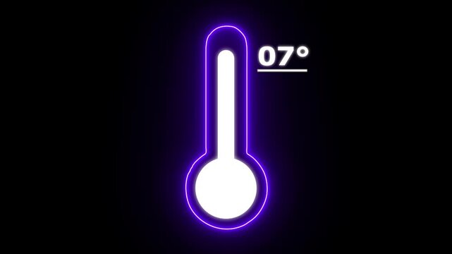 Neon Celsius thermometer displayed temperature 07 degree. Thermometer equipment showing hot or cold weather. 4K Video motion graphic animation.