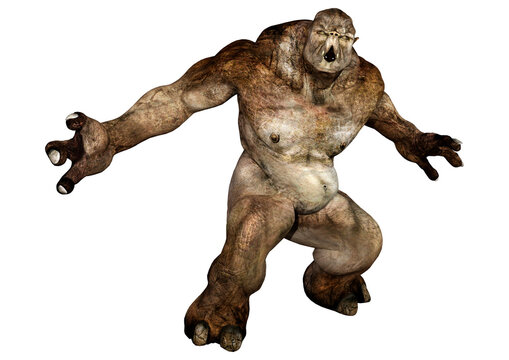 3D Rendering Fantasy Troll on White