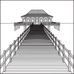 Obraz premium Architecture coloring page for kids and adults, black and white sketch line art vector illustration