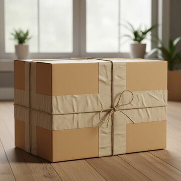 A closed box often with tape or string