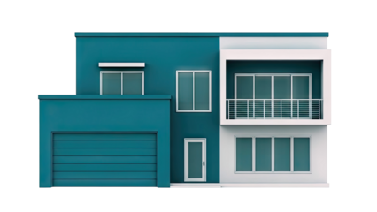 Modern Teal and White Two-Story House with Garage and Balcony