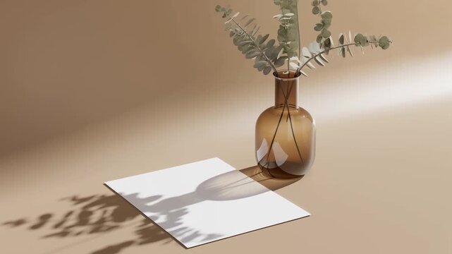 Prototype Featuring Leaf And Vessel, Design Showcasing Leaf Motif And Illuminated Vase Arrangement