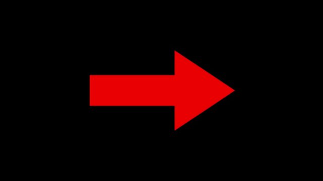 red simple straight animated moving arrow pointing to the right on black background. Right-Pointing Arrow 4k animated.
