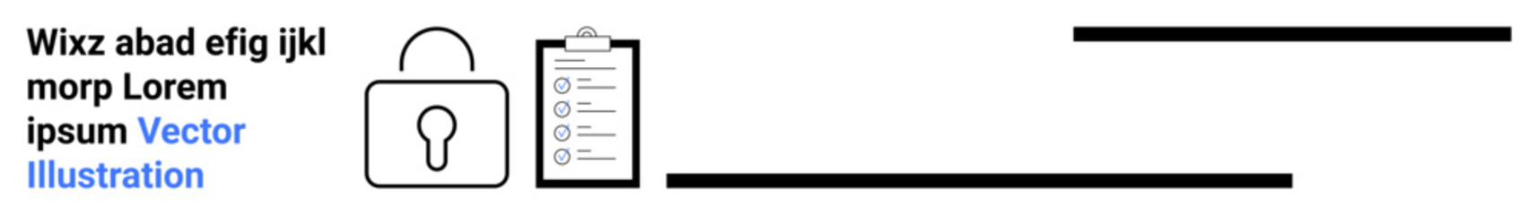 Data protection, information security, online privacy, cyber safety, checklist management, digital security. Padlock and checklist icons. Data protection and information security concept