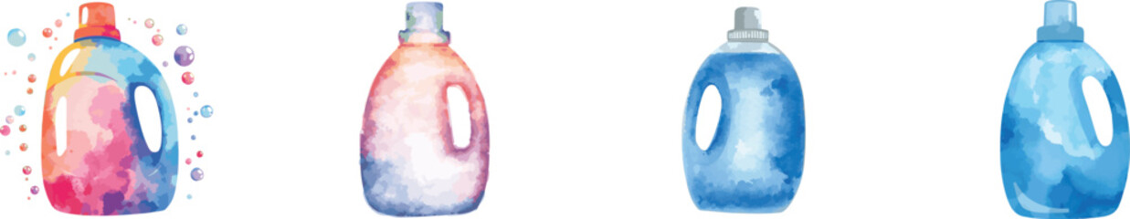 Watercolor detergent vector icon set. Isolated on white background