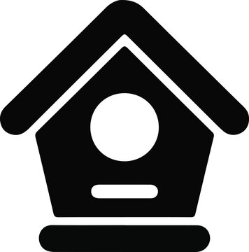 Minimal Black Birdhouse Silhouette Icon Design, Simple black birdhouse silhouette icon isolated on white, ideal for nature themes, garden signage, logos, apps, and vector design use.

