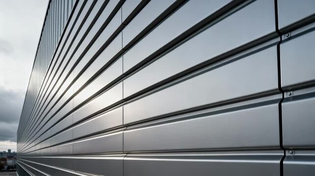 View of metal cladding panels installed on a commercial structure exterior emphasizing sleek design and allweather resilience.