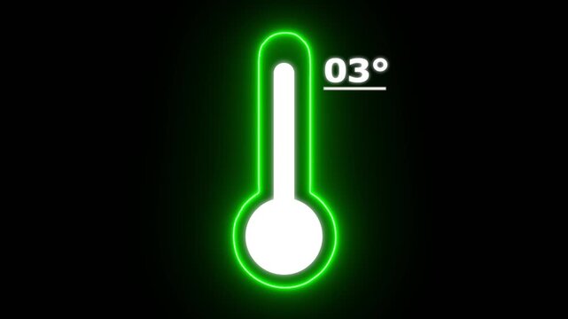 Neon Celsius thermometer displayed temperature 03 degree. Thermometer equipment showing hot or cold weather. 4K Video motion graphic animation.