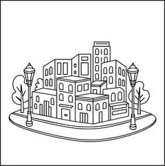 Naklejka premium Architecture coloring page for kids and adults, black and white sketch line art vector illustration