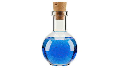 Round Flask with Blue Liquid and Bubbles