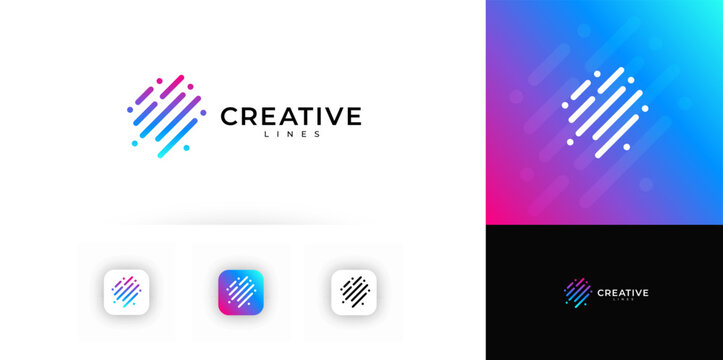 Colorful AI Logo Concept Design. Data Science Machine Learning Brain Computer Interaction Lines Symbol. Digital Technology Data Flow Abstract Stripes Icon. Dynamic Sport Logotype. Vector Illustration