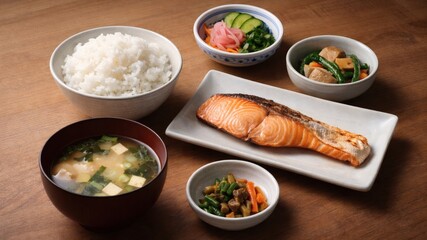 Minimalist Japanese Teishoku Meal With Grilled Fish