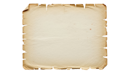 Isolated tan ancient scroll or paper with rough edges, aged parchment, antique map document