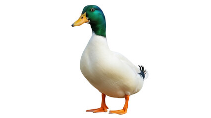 Obraz premium Isolated mallard duck looking forward standing on legs animal wildfowl bird avian fowl